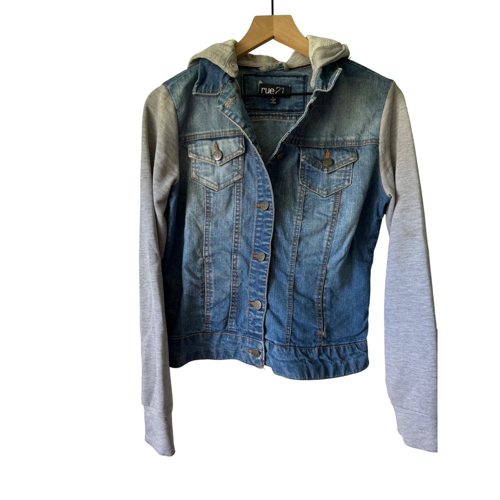 Jean Jacket‎ Rue21 Women's Large Blue Gray Mixed Media Stretch